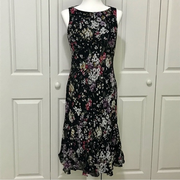 Chaps Dresses & Skirts - Chaps Ralph Lauren Black Floral Bateau Neck Mermaid Midi Dress 10